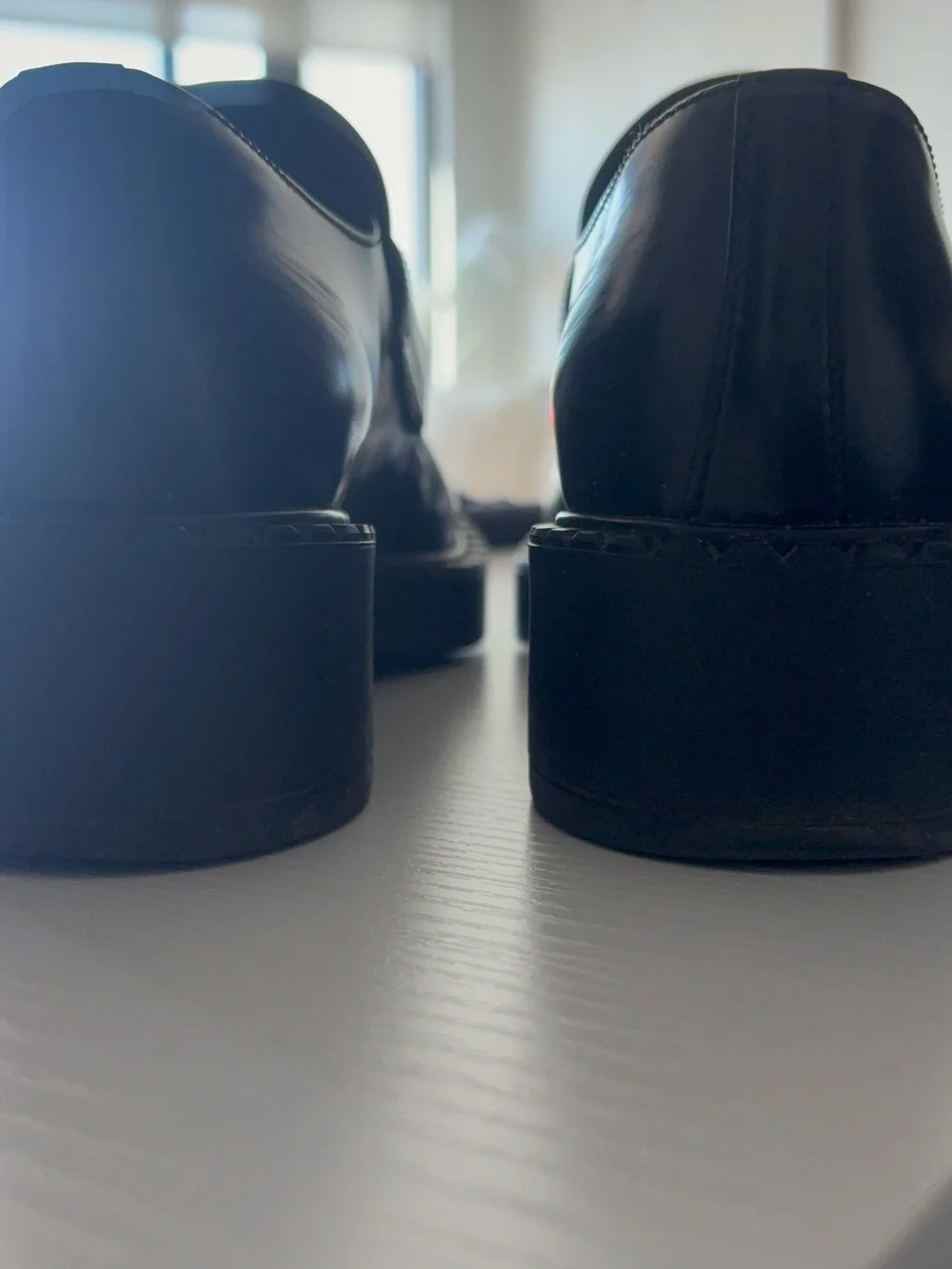 Prada Black Leather Penny Loafers with Silver Triangle Logo - Picture 4 of 12